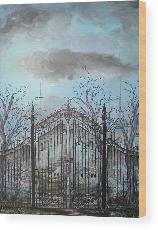 Gate Wood Print featuring the painting Beyond The Iron Gates by Krystyna Spink