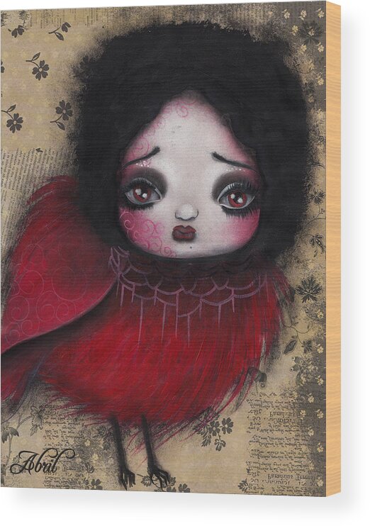 Oil Painting On Paper Wood Print featuring the painting Bird Girl #1 by Abril Andrade