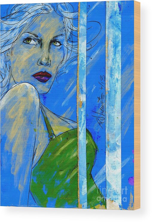 Beautiful Woman Wood Print featuring the painting Blue in green by PJ Lewis