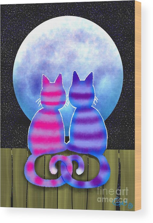 Cat Wood Print featuring the digital art Blue Moon Swoon by Nick Gustafson