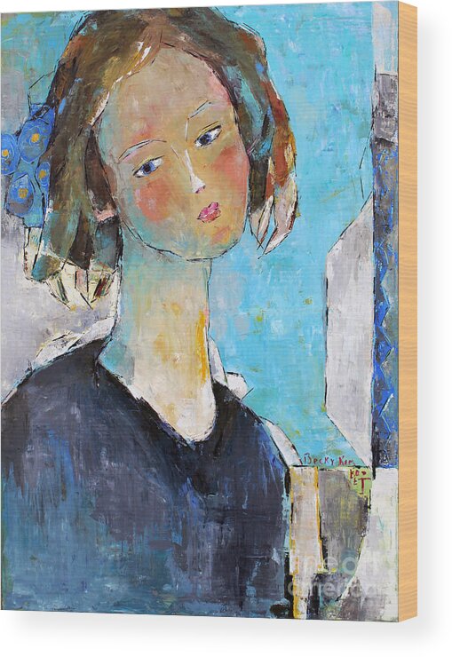 Portrait Wood Print featuring the painting Blue Sonata by Becky Kim