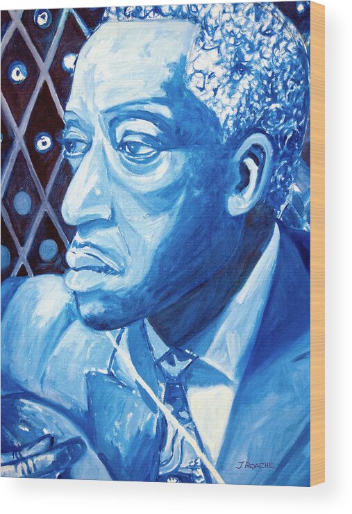 Blues Wood Print featuring the painting Blues Man in Blue by Joe Roache