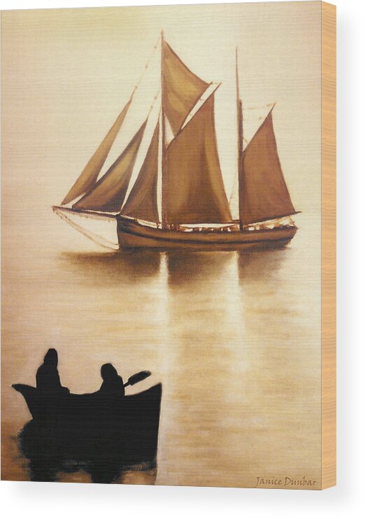 Painting Wood Print featuring the painting Boats In Sun Light by Janice Dunbar