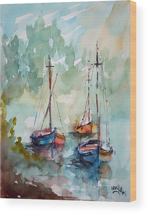 Boats Wood Print featuring the painting Boats on Lake by Faruk Koksal