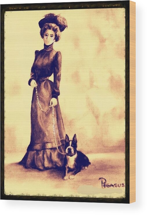 Dog Wood Print featuring the painting Boston Beauties 4 - Vintage Collection by Beverly Pegasus