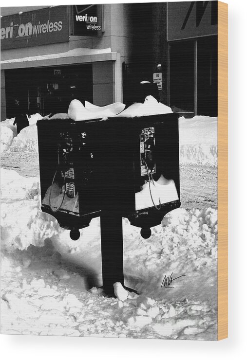 Boston Wood Print featuring the photograph Boston - PayPhones Abandonded in Snow by Mark Valentine