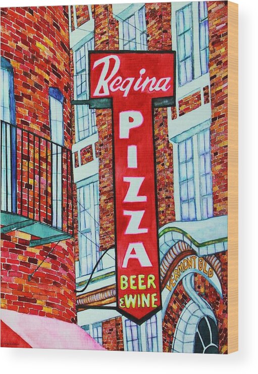 Pizza Wood Print featuring the painting Boston Pizzeria by Janet Immordino