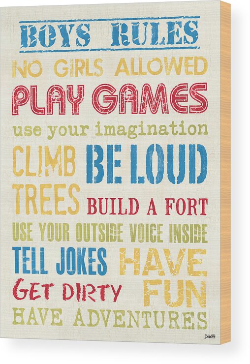 Rules Wood Print featuring the painting Boys Rules by Debbie DeWitt