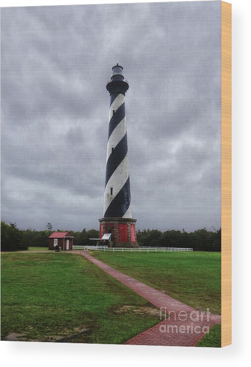 Light Wood Print featuring the photograph Brick Pathway To The Lighthouse by Dawn Gari