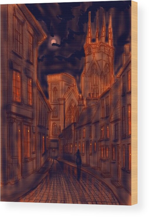 Ipad Wood Print featuring the painting Bridlington Priory in Orange and Blue by Glenn Marshall