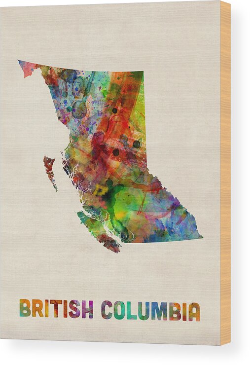 Canada Map Wood Print featuring the digital art British Columbia Watercolor Map by Michael Tompsett