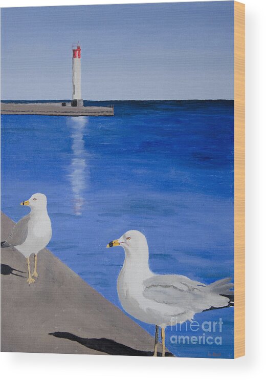 Bronte Wood Print featuring the painting Bronte Lighthouse Gulls in Oil by Laurel Best