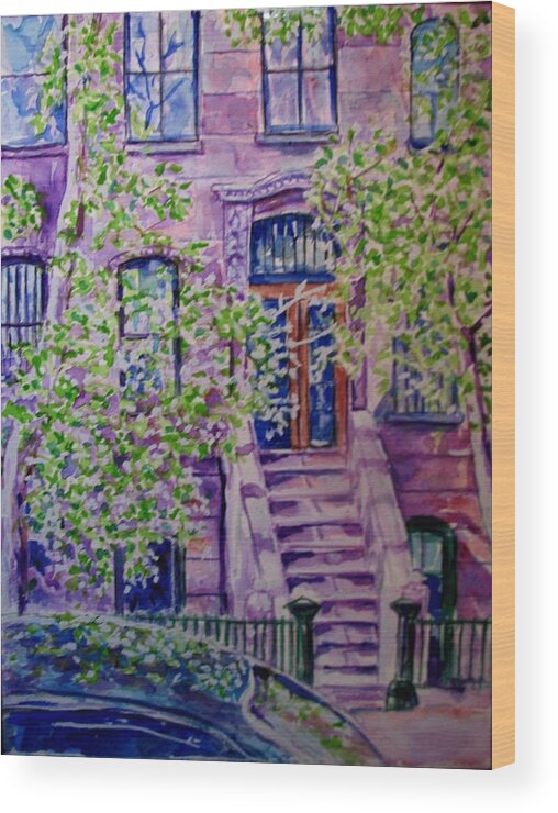 Brownstone Wood Print featuring the painting Brownstone New Jersey by Lucille Femine