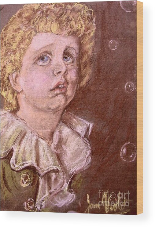 Bubbles Wood Print featuring the pastel Bubbles Pastel Portrait by Joan-Violet Stretch