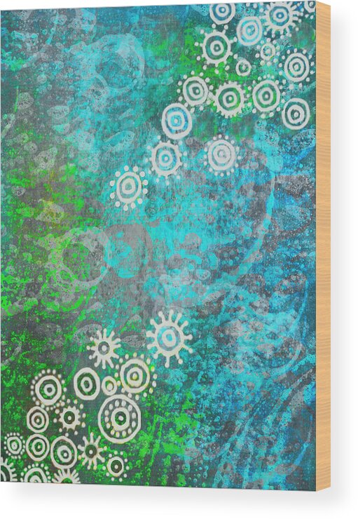 Bubbles. Green Wood Print featuring the painting Bubble's world by Shabnam Nassir