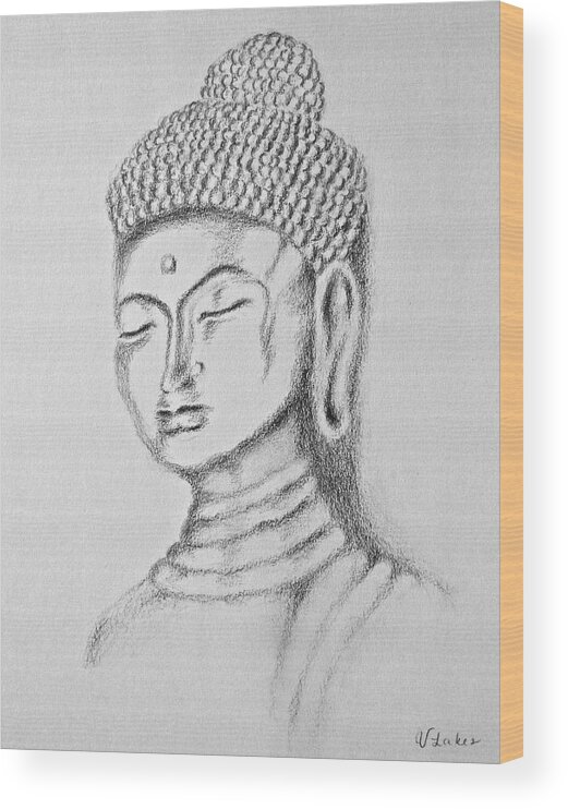 Buddha Wood Print featuring the drawing Buddha Study by Victoria Lakes