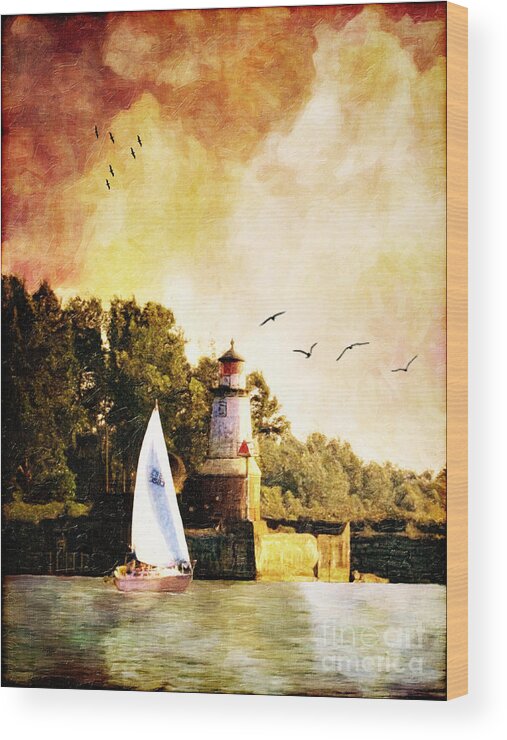 Lighthouse Wood Print featuring the digital art Buffalo South Entrance Light by Lianne Schneider