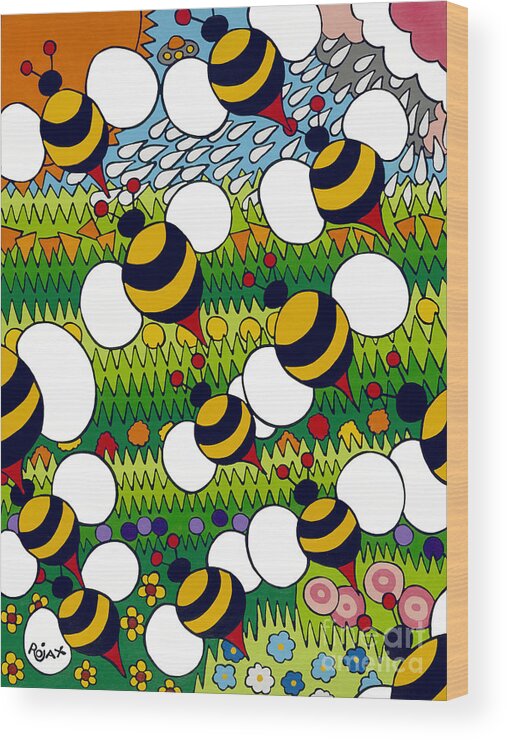 Bees Wood Print featuring the painting Bumble by Rojax Art