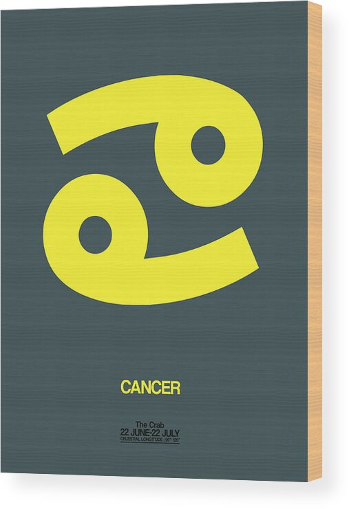 Cancer Wood Print featuring the digital art Cancer Zodiac Sign Yellow by Naxart Studio