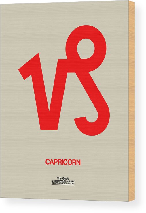 Capricorn Wood Print featuring the digital art Capricorn Zodiac Sign Red by Naxart Studio