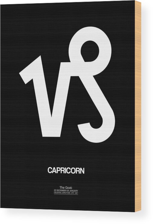 Capricorn Wood Print featuring the digital art Capricorn Zodiac Sign White by Naxart Studio
