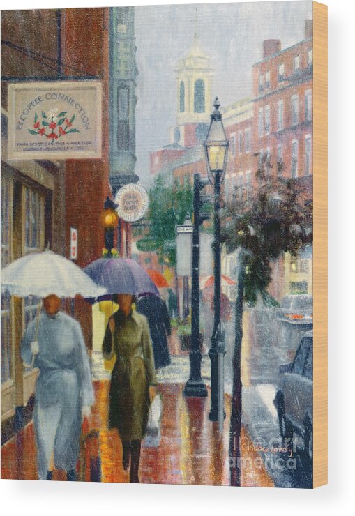 Charles Street Wood Print featuring the painting Charles Street Umbrellas by Candace Lovely