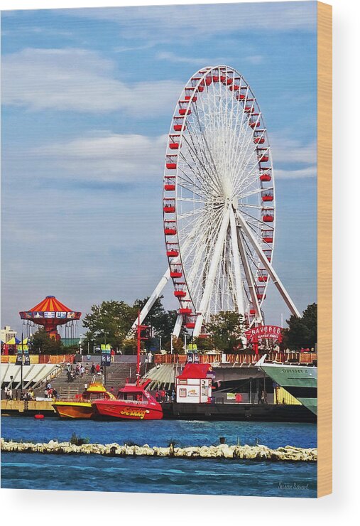 Chicago Wood Print featuring the photograph Chicago IL - Ferris Wheel at Navy Pier by Susan Savad
