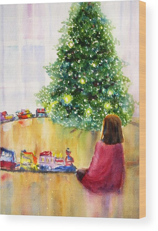 Christmas Wood Print featuring the painting Christmas Lights by Carlin Blahnik CarlinArtWatercolor