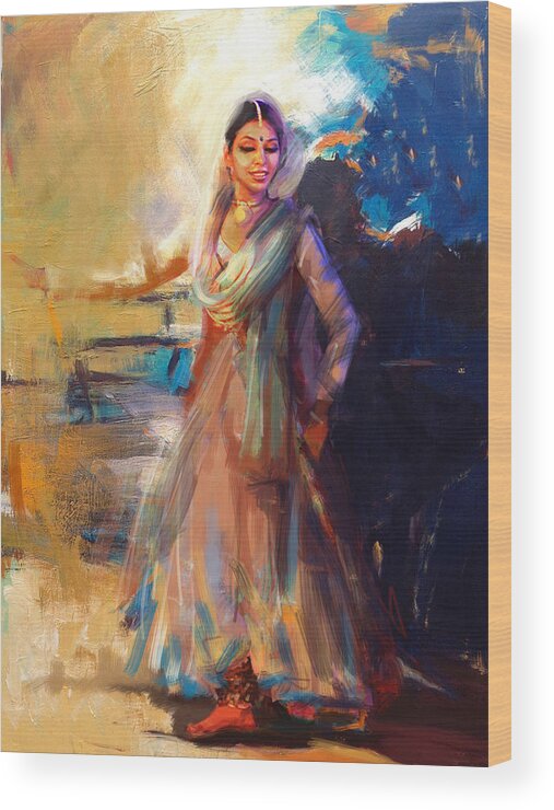 Zakir Wood Print featuring the painting Classical Dance Art 5 by Maryam Mughal
