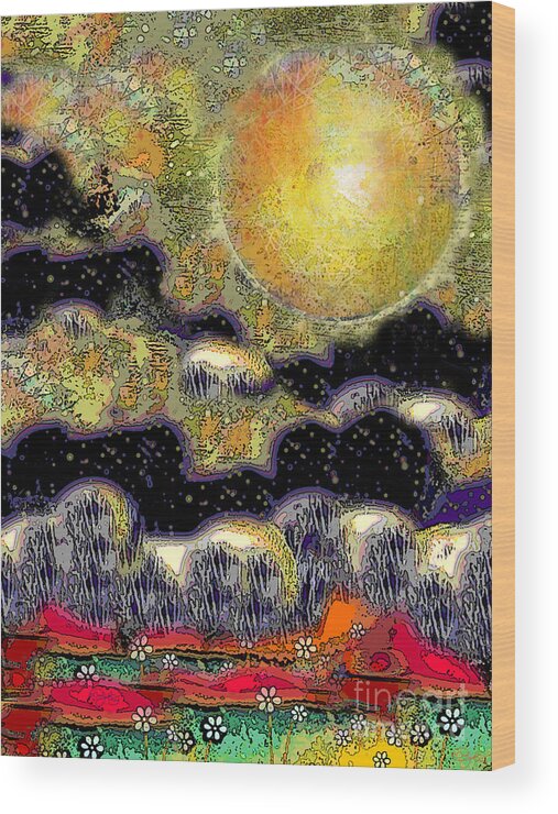 Clonescape Wood Print featuring the digital art Clonescape Moon by Carol Jacobs