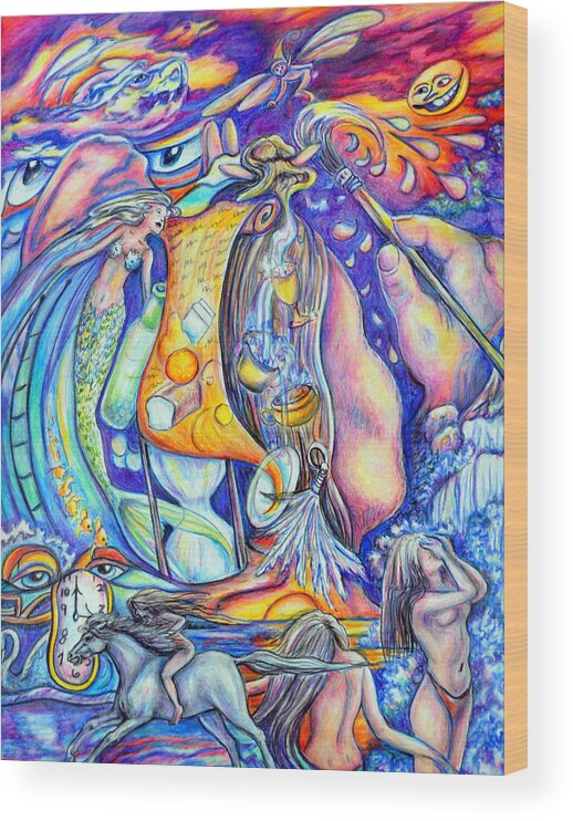 Abstract Color Mind Mermaid Fairy Wood Print featuring the painting Clutter by Gail Butler