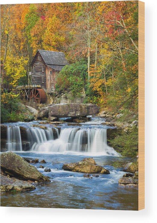 Babcock State Park Wood Print featuring the photograph Colorful Autumn Grist Mill by Lori Coleman