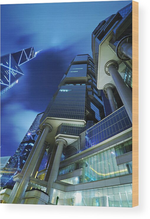 Corporate Business Wood Print featuring the photograph Corporate Buildings At Night by Ngkaki