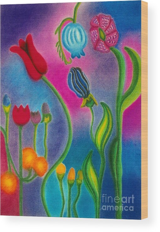 Flowers Wood Print featuring the drawing Cosmic Gargen by Christine Perry