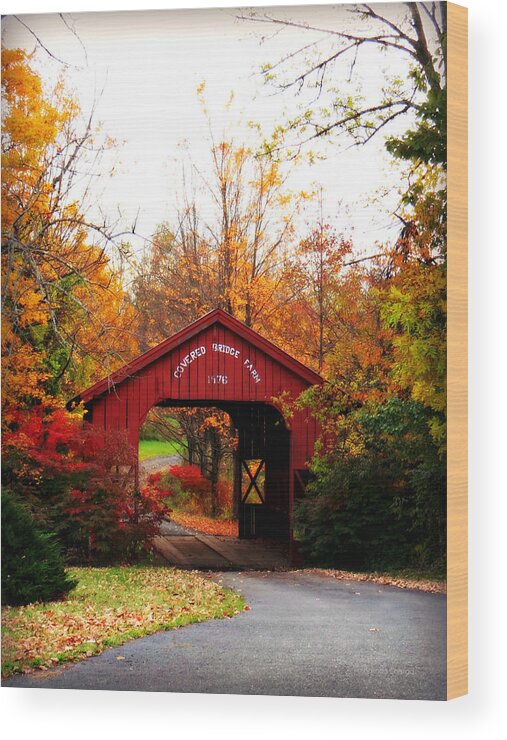 Covered Bridge Farm Wood Print featuring the photograph Covered Bridge Farm by Dark Whimsy