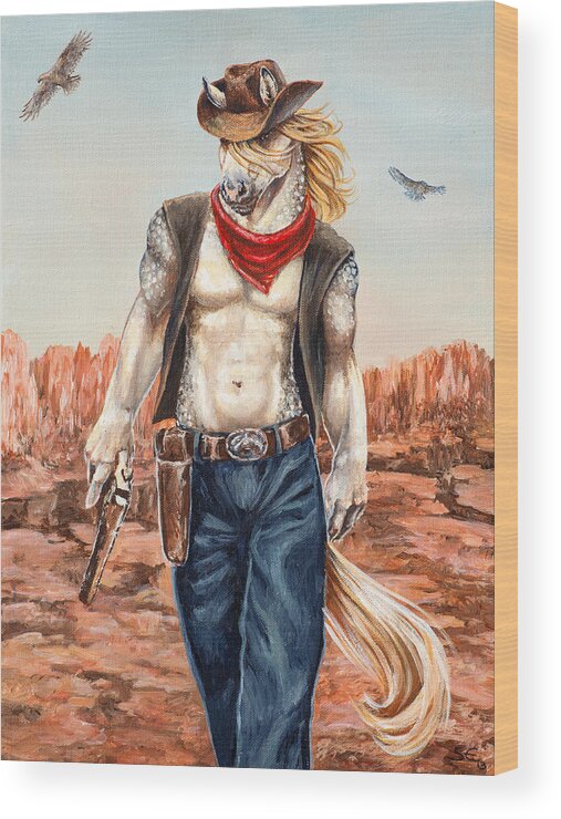 Horse Wood Print featuring the painting Cowboy by Beth Davies