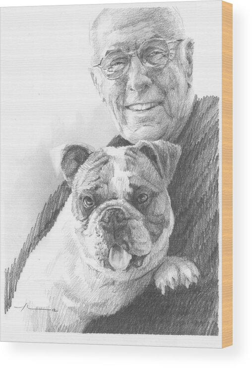 <a Href=http://miketheuer.com Target =_blank>www.miketheuer.com</a> Dad And Dog Pencil Portrait Wood Print featuring the drawing Dad And Dog Pencil Portrait by Mike Theuer