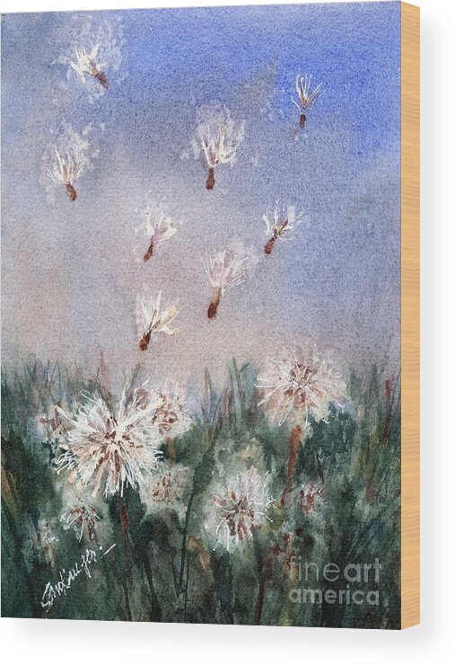 Floral Wood Print featuring the painting DandelionIII by Suzanne Krueger