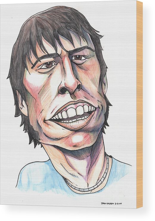 Foo Fighters Wood Print featuring the mixed media Dave Grohl Caricature by John Ashton Golden