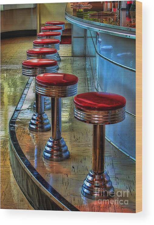 Stools Wood Print featuring the photograph Diner Stools by Clare VanderVeen