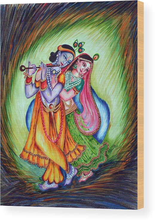 Krishna Wood Print featuring the painting Divine Lovers by Harsh Malik