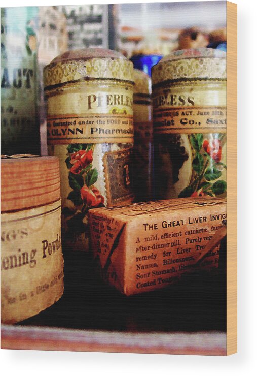 Druggist Wood Print featuring the photograph Doctor - Liver Pills in General Store by Susan Savad