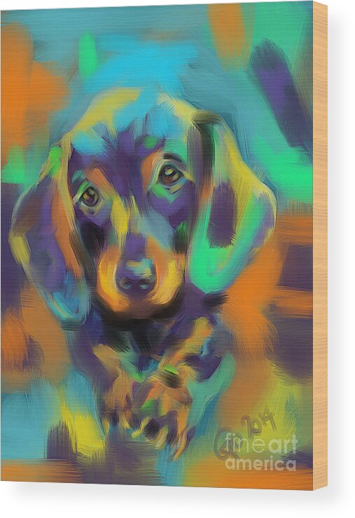 Dog Wood Print featuring the painting Dog Bobby by Go Van Kampen