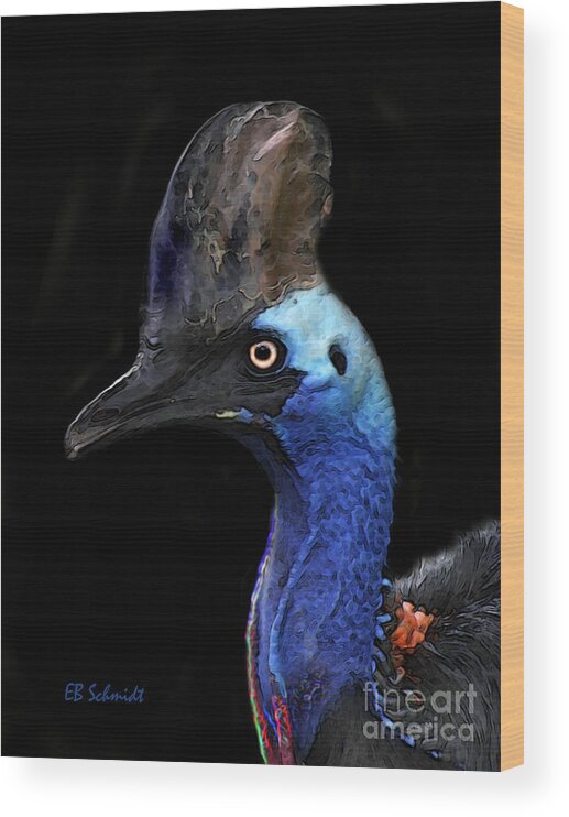 Double-wattled Cassowary Wood Print featuring the digital art Double-Wattled Cassowary by E B Schmidt