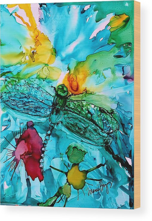 Dragonflies Wood Print featuring the painting Dragonfly Blues by Marcia Breznay