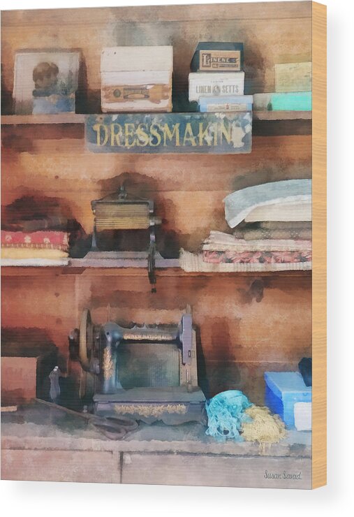 Sewing Machine Wood Print featuring the photograph Dressmaking Supplies and Sewing Machine by Susan Savad