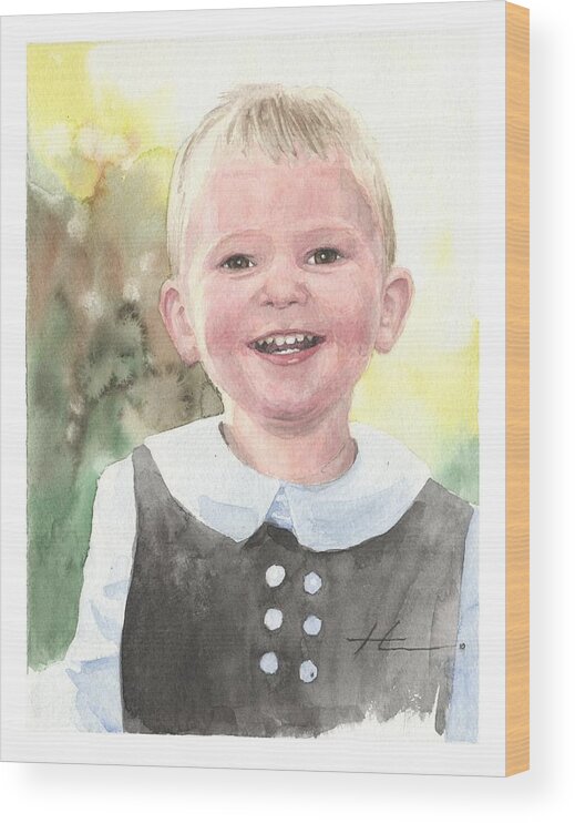 <a Href=http://miketheuer.com Target =_blank>www.miketheuer.com</a> Easter Boy Watercolor Portrait Wood Print featuring the drawing Easter Boy Watercolor Portrait by Mike Theuer