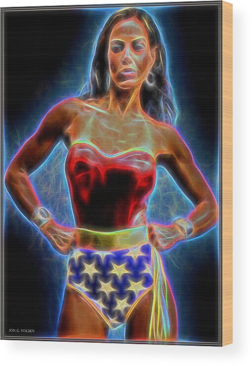 Wonder Wood Print featuring the painting A Wondrous Electro Woman by Jon Volden