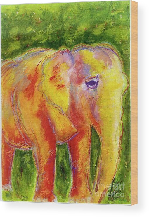 Elephant Wood Print featuring the painting Elle by Beth Saffer