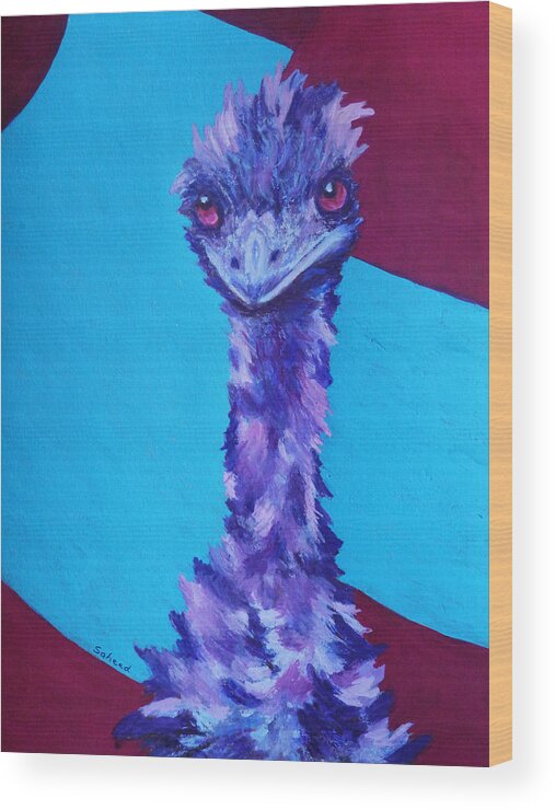 Emu Wood Print featuring the painting Emu Eyes by Margaret Saheed